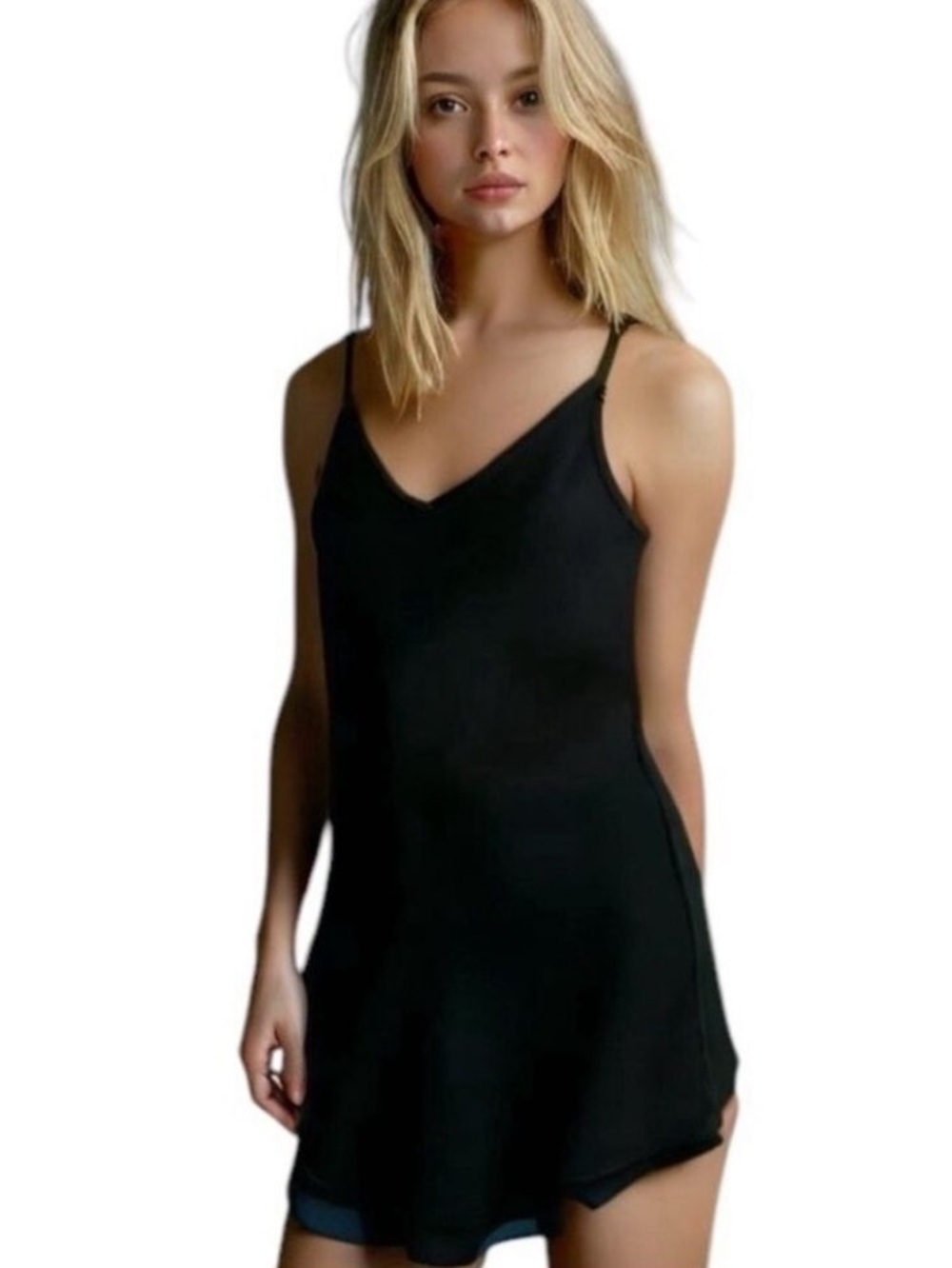 Elaine Kim Black Asymmetrical Lined Slip Dress Size Large